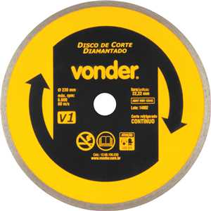 Disco de corte diamantado, 230 mm x 22,2 mm, contínuo, V1, VONDER