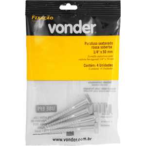 Parafuso sextavado rosca soberba 1/4" x 50 mm, cartela com 4 peças VONDER