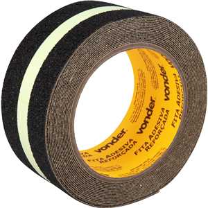 Fita antiderrapante 50 mm x 5 m, preta com faixa neon fotoluminescente, VONDER