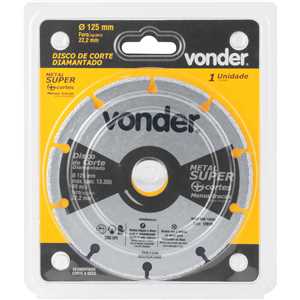 Disco de corte diamantado, segmentado, para metais, metal super, 125 mm, VONDER