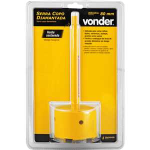 Serra copo diamantada 80 mm, com haste, VONDER