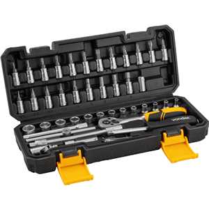 Jogo de soquetes sextavados e ponteiras com encaixe de 1/4", 4 mm a 14 mm, com catraca, 46 peças, VONDER