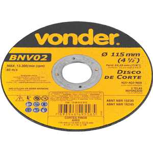 Disco de corte 115 mm x 1,6 mm x 22,23 mm, BNV 02, VONDER
