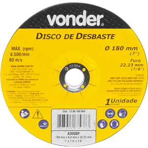 Disco de desbaste 180,0 mm x 6,4 mm x 22,23 mm, DBV, VONDER