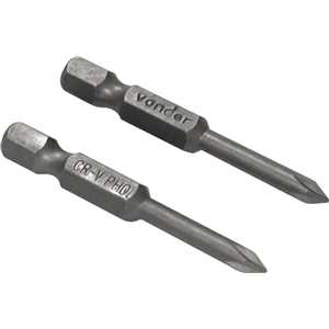 Jogo de bits de ponteiras phillips com encaixe sextavado 1/4", nº 0 x 50 mm, cartela com 2 peças, VONDER