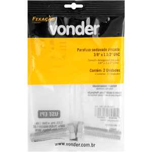 Parafuso sextavado zincado 3/8" x 1.1/2", UNC, rosca total, VONDER