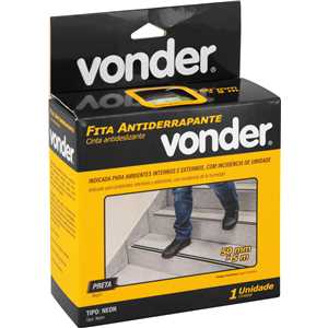 Fita antiderrapante 50 mm x 5 m, preta com faixa neon fotoluminescente, VONDER