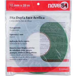 Fita dupla face acrílica, 12 mm x 20 m, NOVE54