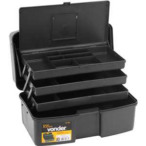 Caixa para ferramentas, plástica, com 3 bandejas, 37,0 cm x 22,0 cm x 20,0 cm, VD 3001, VONDER