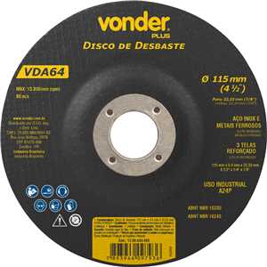 Disco de desbaste 115,0 mm x 6,4 mm x 22,23 mm, VDA 64, VONDER PLUS