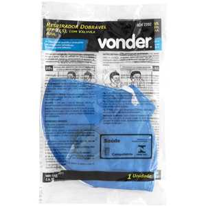 Respirador dobrável, semifacial, sem carvão ativado, com válvula, PFF2, RDV 2202, azul, VONDER