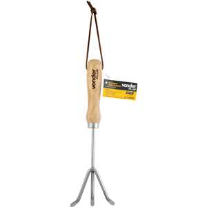 Ancinho para jardim em aço inox, com 3 dentes, cabo em madeira, VONDER PLUS