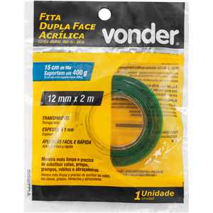 Fita dupla face acrílica, 12 mm x 2 m, VONDER