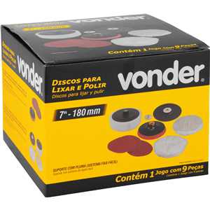 Jogo de discos para lixar e polir 7" e suporte com pluma (sistema fixa fácil), VONDER
