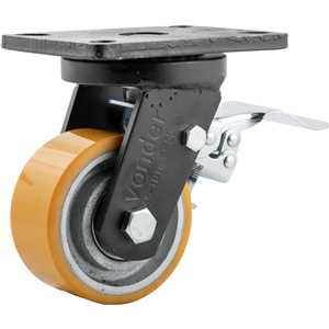 Rodízio giratório industrial 4", de poliuretano e ferro fundido, com freio, VONDER