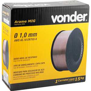 Arame MIG/MAG 1,0 mm, carretel plástico com 15 kg, VONDER/TMX