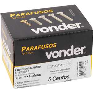 Parafuso madeira chipboard, cabeça chata, fenda cruzada/phillips, 4,0 mm x 16,0 mm, VONDER