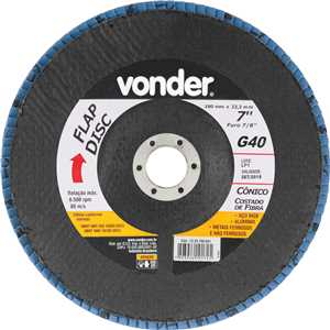 Flap-disc, disco de desbaste/acabamento, 7" - 180 mm, cônico, grão 40, VONDER