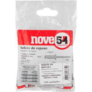 Rebite de repuxo 4,0 mm x 10,0 mm, preto, pacote com 100 peças NOVE54