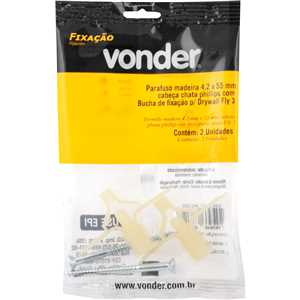 Parafuso madeira phillips, 4,2 mm x 55,0 mm, com bucha de nylon FLY3, VONDER