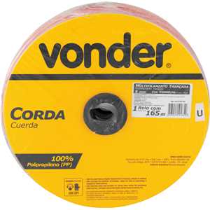 Corda multifilamento trançada 6,0 mm x 165 m, vermelha, em carretel, VONDER