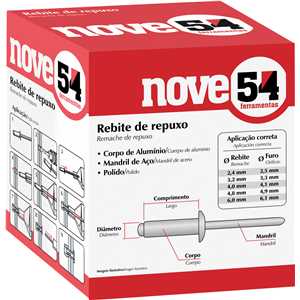 Rebite de repuxo 6,2 mm x 22,0 mm, caixa com 500 peças NOVE54