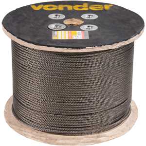 Cabo de aço polido, alma de fibra, 7,94 mm - 5/16", 6 x 7, VONDER