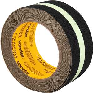 Fita antiderrapante 50 mm x 5 m, preta com faixa neon fotoluminescente, VONDER