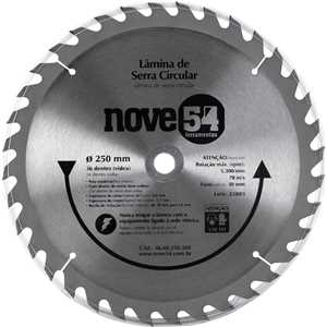 Lâmina de serra circular com dentes de metal duro/vídea, 250 mm x 30 mm, 36 dentes, NOVE54