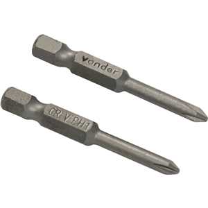 Jogo de bits de ponteiras phillips com encaixe sextavado 1/4", nº 1 x 50 mm, cartela com 2 peças, VONDER