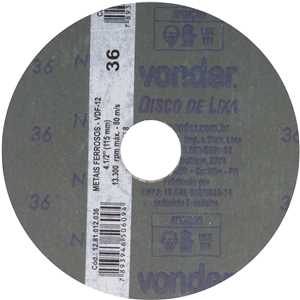 Disco de lixa costado em fibra, 4.1/2", grão 36  VDF 12, VONDER