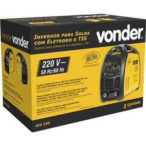 Inversor para solda com eletrodo e TIG, 250 A, RIV 250, display digital 220 V~, monofásico, VONDER