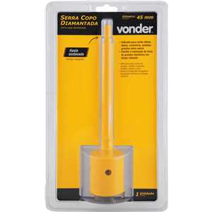 Serra copo diamantada 45 mm, com haste, VONDER