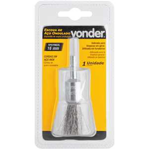 Escova pincel 16 mm, aço inox, cerdas onduladas, haste 1/4", VONDER