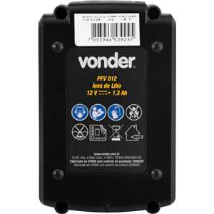 Bateria 12,0 V, íons de lítio, para parafusadeira, furadeira, PFV 012, VONDER