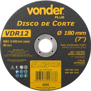 Disco de corte 180 mm x 3 mm x 22,23 mm VDR12, VONDER PLUS