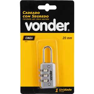 Cadeado com segredo, cinza, 20 mm, VONDER