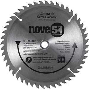 Lâmina de serra circular com dentes de metal duro/vídea, 185 mm x 20 mm, 48 dentes, NOVE54