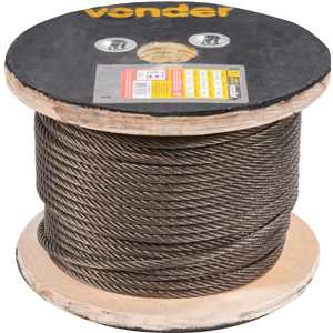 Cabo de aço polido, alma de fibra, 4,76 mm - 3/16", 6 x 7, VONDER