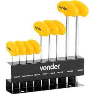 Jogo de chaves hexalobular com cabo tipo T, T10 a T50, com 9 peças, VONDER