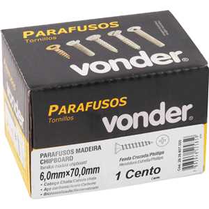 Parafuso madeira chipboard, cabeça chata, fenda cruzada/phillips, 6,0 mm x 70,0 mm, VONDER