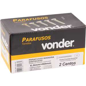 Parafuso madeira chipboard, cabeça chata, fenda cruzada/pozidrive, 6,0 mm x 60,0 mm, VONDER