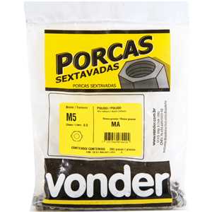 Porca sextavada polida, 5 mm, MA, com 200 peças, VONDER