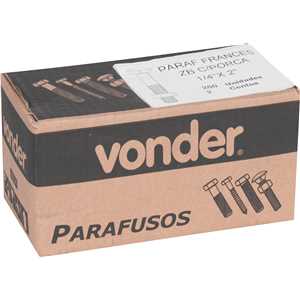 Parafuso francês zincado, 1/4" x 2", com porca, VONDER