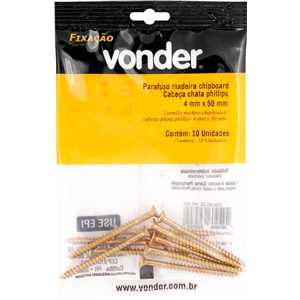 Parafuso madeira chipboard, cabeça chata, fenda cruzada/phillips, 4,0 mm x 50,0 mm, VONDER