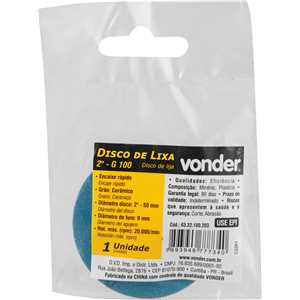 Disco de lixa 2", cerâmico grão 100, para sistema de encaixe rápido, VONDER