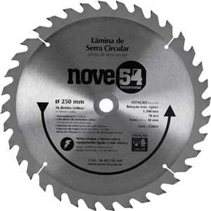 Lâmina de serra circular com dentes de metal duro/vídea, 250 mm x 30 mm, 36 dentes, NOVE54