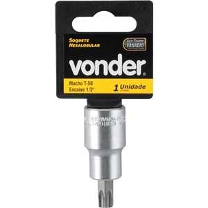 Soquete hexalobular macho T-50, encaixe 1/2", VONDER