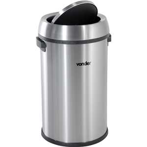 Lixeira redonda, tampa basculante, 65 litros, inox, cinza, VONDER
