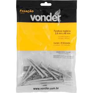 Parafuso madeira 3,8 mm x 40 mm, cabeça chata, zincado, VONDER